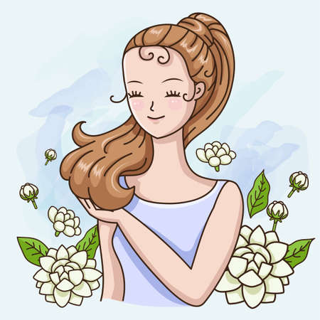 Beautiful woman with the fragrance of jasmineのイラスト素材