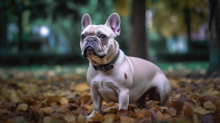 Adorable French Bulldog having a blast running around in the backyard and park. Playful and energetic, this furry companion loves to explore the outdoors and will bring joy to any dog lover's heart., Ai Genneratedの素材