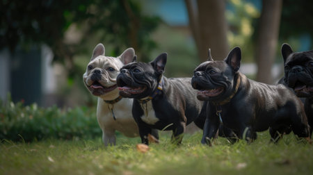 Adorable French Bulldog having a blast running around in the backyard and park. Playful and energetic, this furry companion loves to explore the outdoors and will bring joy to any dog lover's heart., Ai Genneratedの素材
