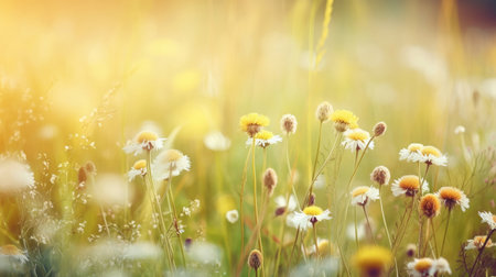 A beautiful image of wild flowers blooming in the summer season, set against a natural background. The vibrant colors and intricate details of the flowers are sure to brighten up any room or design projectの素材