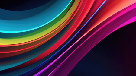 This vibrant and dynamic wallpaper features an abstract design with colorful curves and lines set against a black background. The neon lights add a futuristic and energetic feel, making it a great choice for modern and edgy interior design. The smooth curves and sharp lines create a sense of movement and speed, making it perfect for a space that wants to convey a sense of excitement and energy. The wallpaper is perfect for use in living rooms, bedrooms, or home offices Ai Genneratedの素材