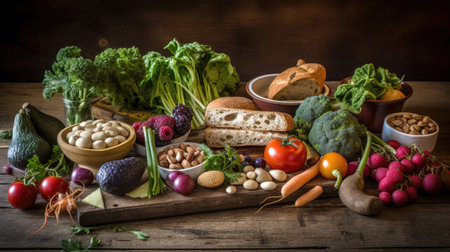 A collection of healthy food items including fruits, vegetables, and lean protein sources, arranged on a white background. These foods are great for a heart-healthy, cholesterol-lowering, and diabetes-friendly diet. Perfect for health and nutrition concepts.の素材