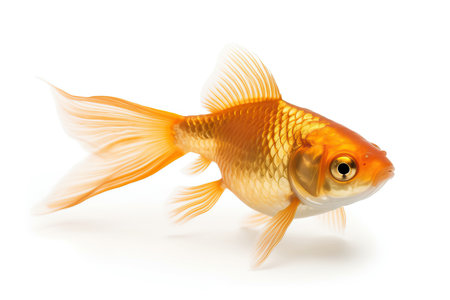 A beautiful and colorful goldfish swimming in a tank, isolated on a white background. This charming little fish is perfect for adding a touch of color and serenity to any design project.の素材