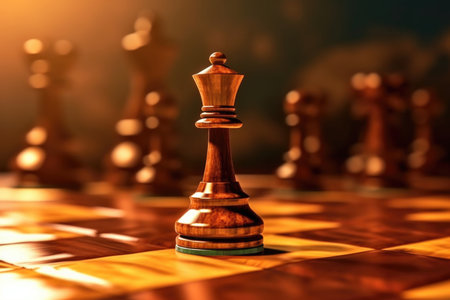 This compelling image captures the essence of leadership and competitive advantage in the game of chess, with a single pawn standing out from the rest. It symbolizes the strategic moves, determination, and unique qualities that lead to success in any competitive endeavor.の素材