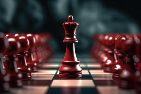 This compelling image captures the essence of leadership and competitive advantage in the game of chess, with a single pawn standing out from the rest. It symbolizes the strategic moves, determination, and unique qualities that lead to success in any competitive endeavor.の素材