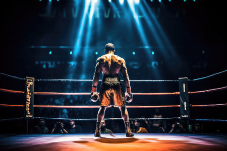 Witness the intensity of a kickboxer as they raise the rope, preparing to enter the ring in this captivating image. With a view from the back, the spotlight highlights the athlete's determination and focus, setting the stage for a thrilling sports competition. This image embodies the spirit of Fight Night and the concept of mixed martial arts (MMA), capturing the excitement and raw energy of this dynamic sport.の素材