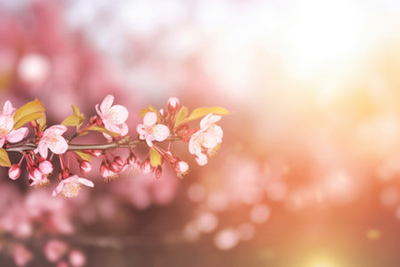 Embrace the beauty of spring with this captivating image showcasing delicate blossoms against a blurred nature background illuminated by warm sunshine. The soft focus and vibrant colors create a dreamy and enchanting atmosphere, evoking a sense of renewal and the joys of the season. Perfect for spring-themed designs, nature photography, and projects that celebrate the beauty of the outdoors.の素材