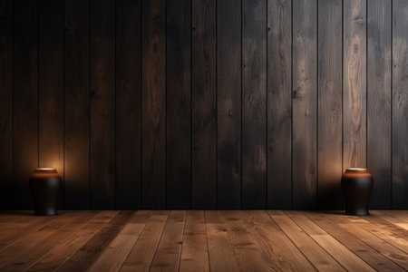 Create an atmosphere of understated elegance with this captivating image featuring an empty light-dark wall and a beautiful wooden floor. The play of light and shadow, known as chiaroscuro, adds depth and visual interest to the composition. The minimalist design of the scene provides a versatile background for product presentations, mock-ups, and visual displays. Let the harmonious blend of light and dark, along with the warmth of the wooden floor, enhance your creative projects and bring a touch of sophistication to your visuals.の素材