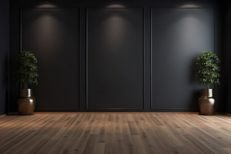 Create an atmosphere of understated elegance with this captivating image featuring an empty light-dark wall and a beautiful wooden floor. The play of light and shadow, known as chiaroscuro, adds depth and visual interest to the composition. The minimalist design of the scene provides a versatile background for product presentations, mock-ups, and visual displays. Let the harmonious blend of light and dark, along with the warmth of the wooden floor, enhance your creative projects and bring a touch of sophistication to your visuals.の素材