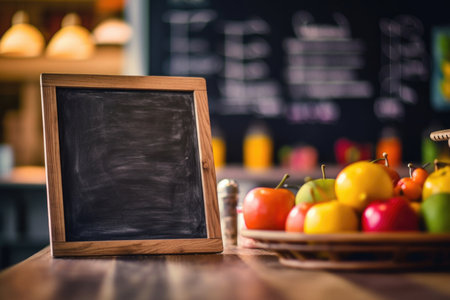 Embrace the cozy ambiance of a cafÃ© with this inviting image. An empty blackboard takes center stage, awaiting creative messages and designs. Placed against a softly blurred cafÃ© background, it adds a touch of rustic charm and a hint of bustling activity. Whether for menu specials, inspirational quotes, or artistic doodles, this versatile blackboard provides ample space for expression. Perfect for projects related to cafÃ©s, restaurants, chalkboard art, cozy atmospheres, and creative communicationの素材