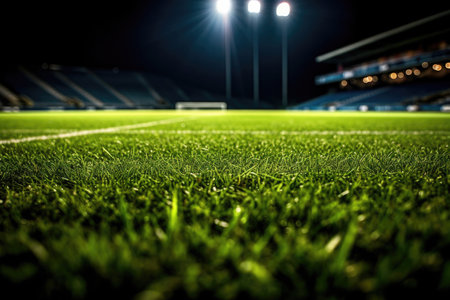 Experience the grandeur of a universal grass stadium with this awe-inspiring image. The vast expanse of lush green grass stretches as far as the eye can see, forming the perfect playing field. Illuminated by powerful spotlights, the stadium comes alive with a mesmerizing glow, ready to host thrilling sporting events and unforgettable performances. This captivating scene encapsulates the spirit of competition, unity, and the pursuit of excellence. Ideal for projects related to sports, stadiums, events, entertainment, and the electric atmosphere of live competitionsの素材