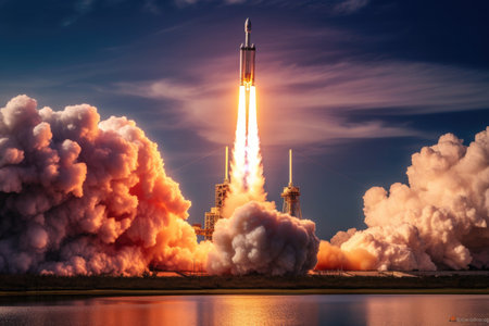 Embark on a journey of innovation and ambition with this captivating image. A rocket launch symbolizes the spirit of startups and the dynamic nature of the business world. This concept captures the excitement and determination that drive entrepreneurs and their quest for success. The fiery propulsion of the rocket represents the power of ideas and the drive to reach new heights. Perfect for projects related to startups, entrepreneurship, business concepts, technology, innovation, and the pursuit of ambitious goalsの素材