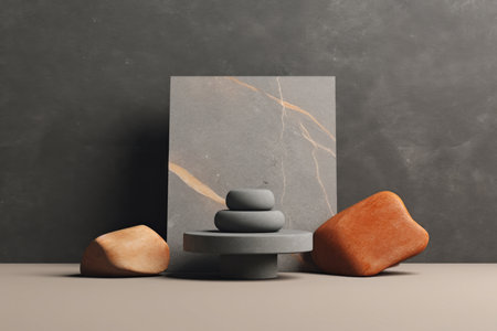 Experience the perfect blend of elegance and simplicity with this captivating minimal podium mockup. The clean and sleek design of the podium stands gracefully against a textured stones background, adding a touch of natural beauty to the composition. The neutral tones and rugged texture create a visually appealing contrast that highlights the minimalist aesthetic. This versatile mockup is ideal for showcasing presentations, product displays, or any creative project that aims to make a statement through simplicity. Capture attention and evoke a sense of timeless elegance with this refined mockup on a stones backgroundの素材