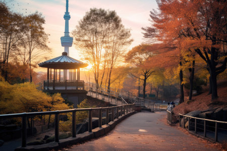 This captivating image showcases the serene beauty of Namsan Park, a tranquil oasis nestled within the bustling cityscape. The park offers a refreshing retreat from the urban hustle, where nature flourishes and panoramic views captivate visitors. With its lush greenery, scenic trails, and iconic landmarks, Namsan Park is a haven for relaxation, outdoor activities, and exploration. Immerse yourself in the harmonious blend of nature and urban life in this captivating imageの素材