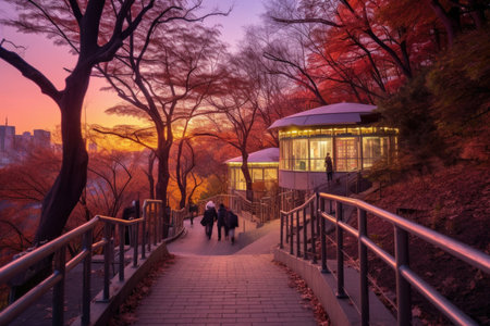 This captivating image showcases the serene beauty of Namsan Park, a tranquil oasis nestled within the bustling cityscape. The park offers a refreshing retreat from the urban hustle, where nature flourishes and panoramic views captivate visitors. With its lush greenery, scenic trails, and iconic landmarks, Namsan Park is a haven for relaxation, outdoor activities, and exploration. Immerse yourself in the harmonious blend of nature and urban life in this captivating imageの素材