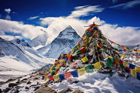 Behold the awe-inspiring beauty of Mount Qomolangma, known as the majestic "Roof of the World." The image captures the breathtaking grandeur of the world's highest peak, rising majestically against the vast sky. As the pinnacle of nature's marvels, Mount Qomolangma stands as a symbol of endurance, determination, and human spirit. The snow-capped summit and rugged terrain create a mesmerizing landscape that has captured the hearts of adventurers and mountaineers for generations. This captivating image invites viewers to marvel at the grandiosity of Mount Qomolangma, an unparalleled wonder of the natural worldの素材