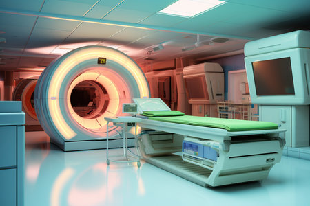 This impactful image captures a state-of-the-art CT (Computed Tomography) scanner in a hospital setting. The advanced medical imaging technology is a crucial tool for accurate and detailed diagnostic insights, aiding healthcare professionals in patient assessments and treatment planning. The image showcases the importance of modern medical equipment in delivering quality patient care. Perfect for illustrating medical facilities, diagnostic technology, hospital equipment, and the critical role of CT scanning in modern healthcareの素材