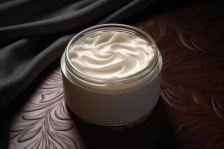 A close-up view that highlights the indulgence of a jar of cold cream. This image captures the soothing and hydrating properties of the cream, enticing the senses and promoting skincareの素材