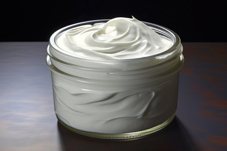 A close-up view that highlights the indulgence of a jar of cold cream. This image captures the soothing and hydrating properties of the cream, enticing the senses and promoting skincareの素材