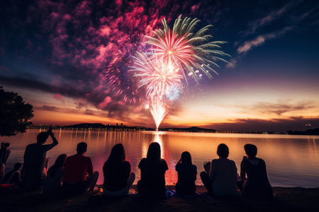 This captivating photo captures the magic of a colorful fireworks display illuminating the night sky, leaving spectators in absolute awe. The vibrant explosions of color create a mesmerizing spectacle that fills the sky with wonder and excitement. Perfect for celebrations, outdoor events, or any project that aims to capture the beauty and excitement of fireworksの素材
