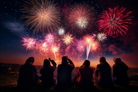 This captivating photo captures the magic of a colorful fireworks display illuminating the night sky, leaving spectators in absolute awe. The vibrant explosions of color create a mesmerizing spectacle that fills the sky with wonder and excitement. Perfect for celebrations, outdoor events, or any project that aims to capture the beauty and excitement of fireworksの素材