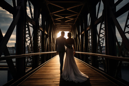 This heartwarming image captures the essence of a bride and groom on their wedding day, immersed in the joy of their celebration. The couple's love and happiness radiate as they embark on this beautiful journey together. Whether for wedding-themed designs, love stories, or joyful occasions, this image encapsulates the magic of a wedding dayの素材