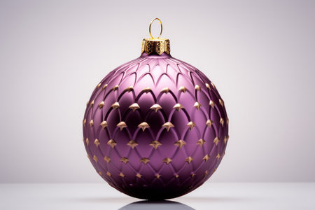 This captivating image showcases a realistic decorative Christmas bauble ball, elegantly set against a white color cut-off background. The front view, studio lighting, and high contrast create a visually stunning composition with a balanced focus on the object. Perfect for holiday-themed designs, festive decorations, or any project that highlights the beauty of Christmas baublesの素材