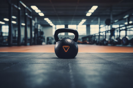 This striking close-up captures a vibrant color kettlebell on the gym floor, where a dedicated athlete is immersed in their fitness routine. It's a powerful image that represents determination and the pursuit of a healthier lifestyle. Ideal for fitness magazines, workout plans, gym advertisements, and sports-related contentの素材