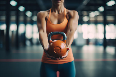 This cropped shot focuses on the strong and capable hands of a man firmly gripping a colorful kettlebell. The image embodies the concept of fitness, strength, and determination. Perfect for fitness magazines, training manuals, gym promotions, and healthy lifestyle visualsの素材