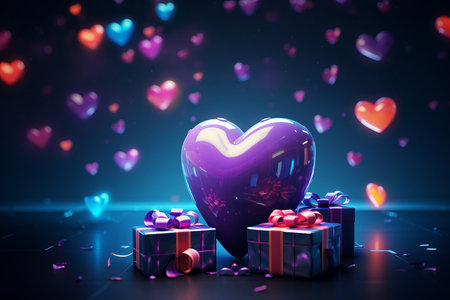 A stunning 3D graphic illustration featuring gifts and hearts, perfect for various occasions and celebrations. This vibrant and eye-catching image adds a touch of joy and festivity to your projectsの素材