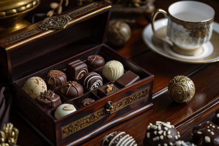 Experience gourmet indulgence with this exquisite collection of handcrafted chocolates. Each chocolate is a work of art, featuring intricate designs of drizzles, toppings, and decorations that range from crunchy nut pieces to delicate swirls of both white and dark chocolate. Elevate your chocolate cravings to a whole new level of decadenceの素材
