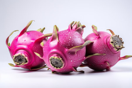 This image captures the striking beauty of a dragon fruit in vivid detail. The photo showcases the unique texture and vibrant colors of the fruit, emphasizing its exotic appeal. Ideal for a wide range of uses, from culinary websites and healthy eating blogs to travel and lifestyle magazines, this image brings the allure of tropical fruit to any projectの素材