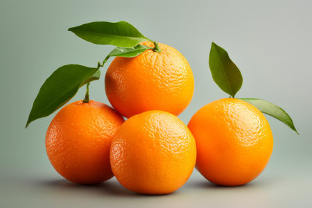 Capturing the vibrant appeal of mandarins, this photo presents a realistic depiction set against a white, flat-colored background. Shot from a front view, it accentuates the fresh, juicy texture and bright orange color of the mandarins, making it an ideal image for various uses such as food blogs, culinary magazines, and health-focused contentの素材