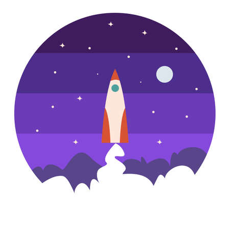 Space rocket flat icon.Vector illustration, cartoon design.のイラスト素材
