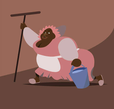 Vector illustration of old school African american woman working as a madeのイラスト素材