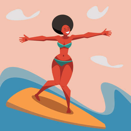 Surf girl.Vector illustration.Surf club icon.のイラスト素材