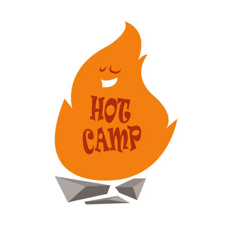 Hot camp logo.Vector illustration.Cartoon style.Bonfire.のイラスト素材
