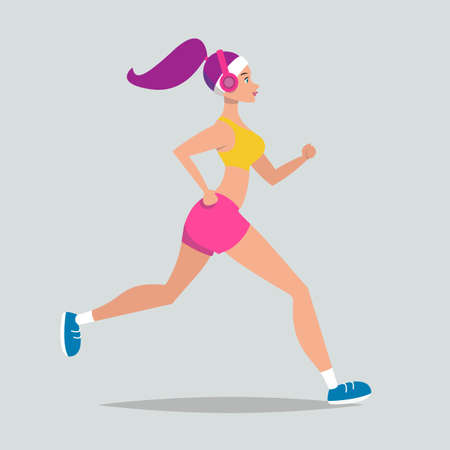 Running girl.Cartoon style.Vector illustration.のイラスト素材