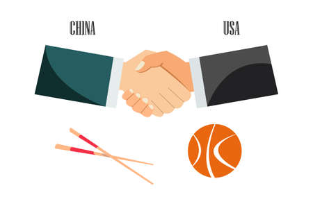 Representatives of the US and China shake hands.Vector illustration.のイラスト素材