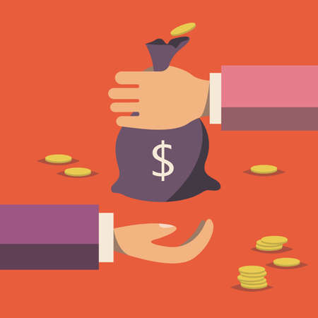 Human hand gives money to another person. Vector illustration.のイラスト素材