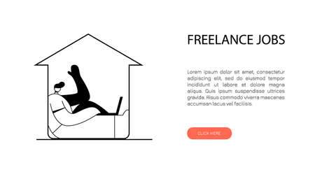The man works at home. Freelance work concept. Banner with text for web desig.のイラスト素材