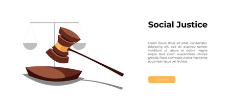 World social justice day simple vector background. scales, judicial hammer. Social justice banner. Flat vector illustration.のイラスト素材