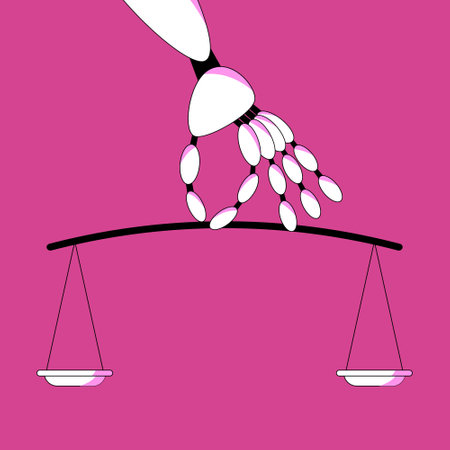 Regulation of legislation in the field of artificial intelligence and ethics. Moral and legal policy in the use of technology. Flat vector illustration.のイラスト素材