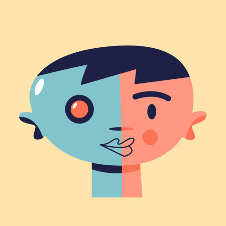 Half robot child. Cyborg creature. Human hybrid. Flat vector illustration in cartoon style.のイラスト素材