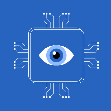 Smart Machine Computing Learning. Chip with artificial intelligence eye. Flat vector illustration.のイラスト素材