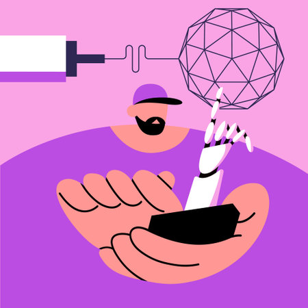 3D printing technology. A 3D printer prints a model using AI control. Flat vector illustration in cartoon style.のイラスト素材