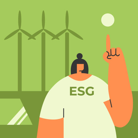 Sustainability ESG. Green energy, sustainable industry with windmills and solar panels.のイラスト素材