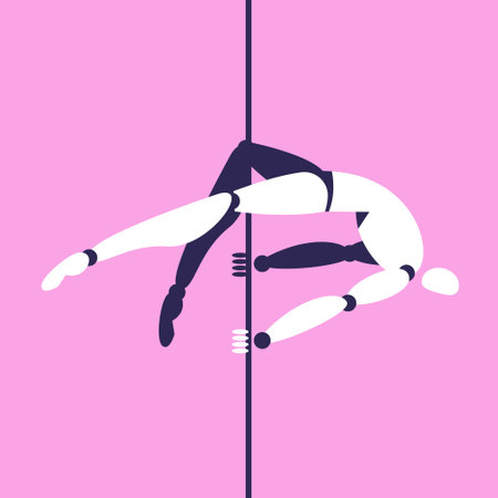 Cyborg with artificial intelligence dances Pole Dance. Future technologies. Ethics in AI. Flat vector illustration.のイラスト素材