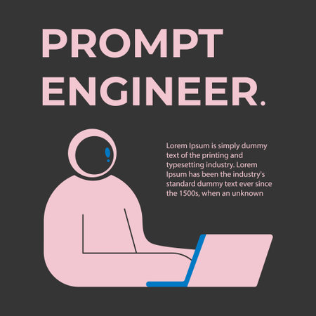 Prompt-engineering. Cosmonaut writes a prompt. Development of artificial intelligence. AI command to generate text or image. Flat vector illustration.のイラスト素材