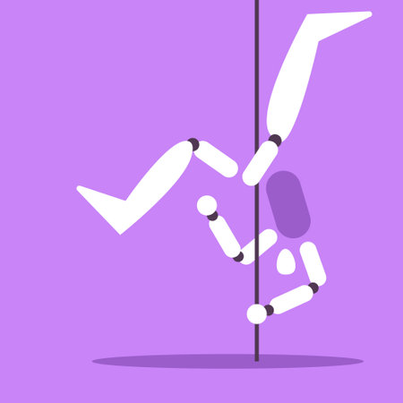 Ai Robot dances Pole Dance upside down. Future technologies. Ethics in AI. Flat vector illustration.のイラスト素材